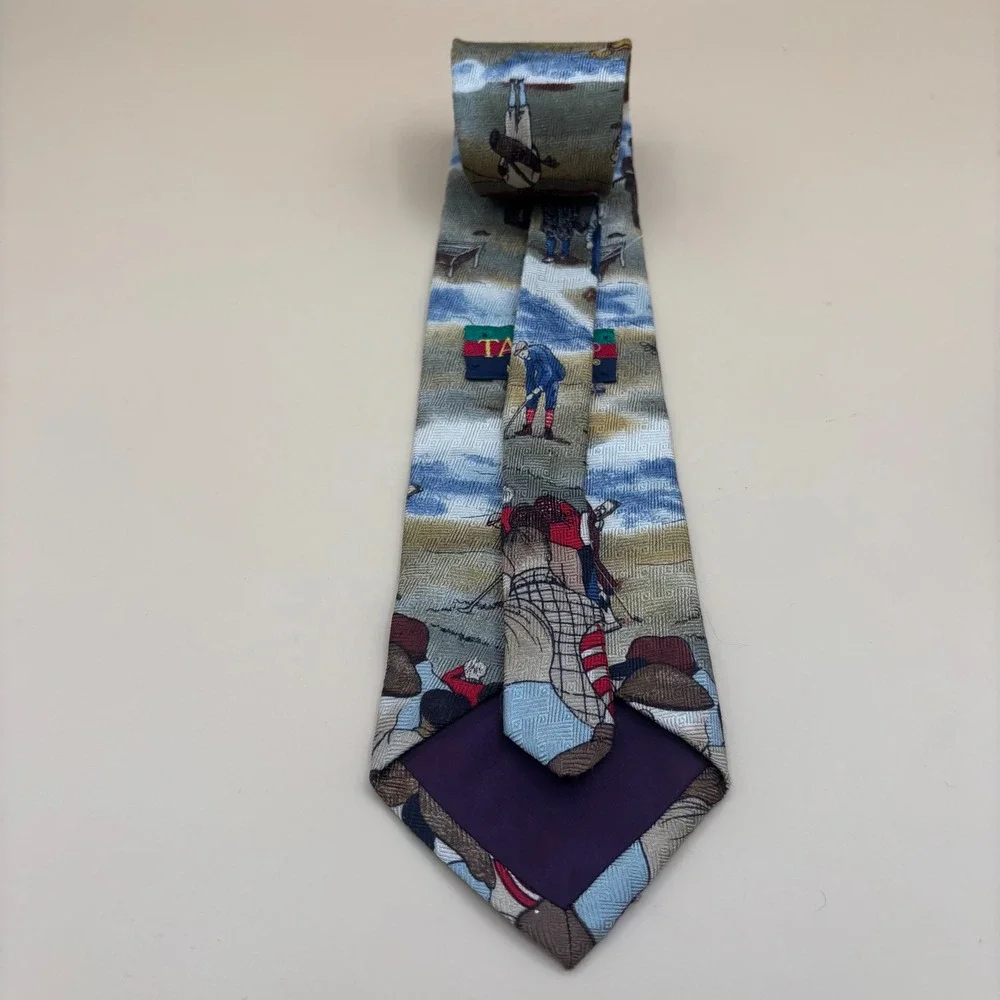 Tango by Max Raab Necktie Mens OS Green Vintage Golf Scene Silk Excellent Preppy